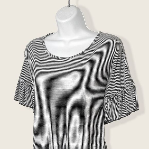 Caution To The Wind | Striped Tie Waist Flounce pSleeve Top | Medium - Picture 3 of 9